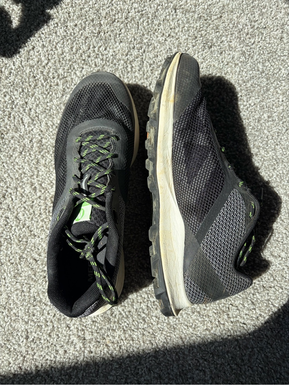 Men's Merrill Black Hiking Trail Shoes with Green Accents